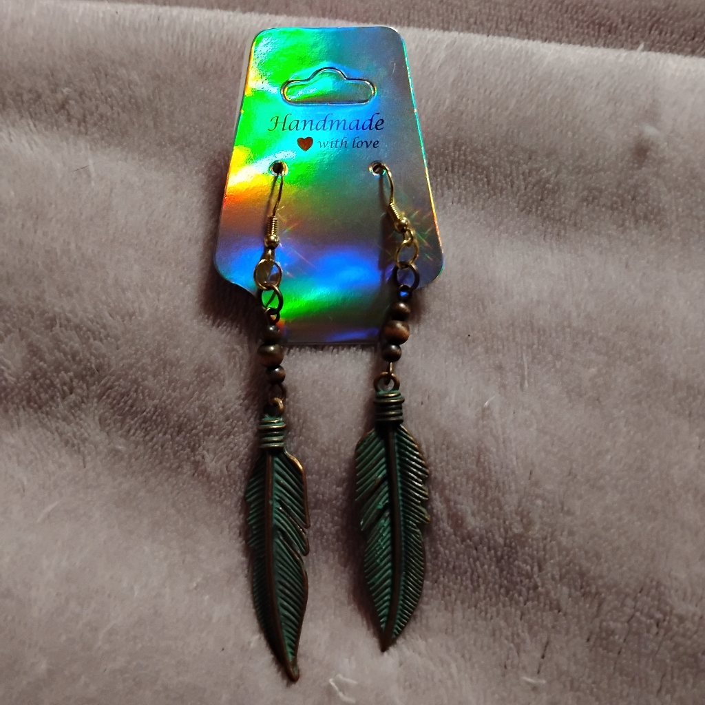 Handmade Cool Rustic Teal Feather Inspired Earrings